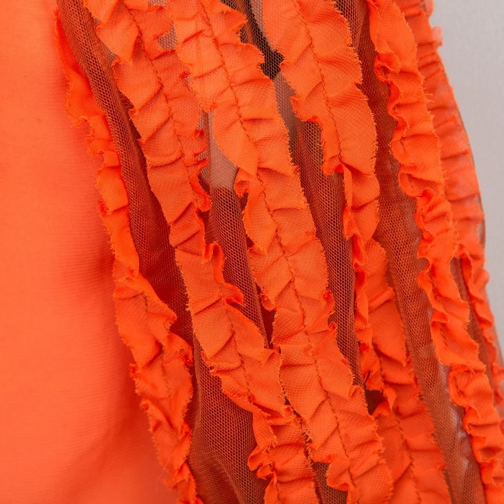 Boho sheer cutout balloon sleeve top 3/4 length sleeve rust orange Ryu S fall - Picture 8 of 10